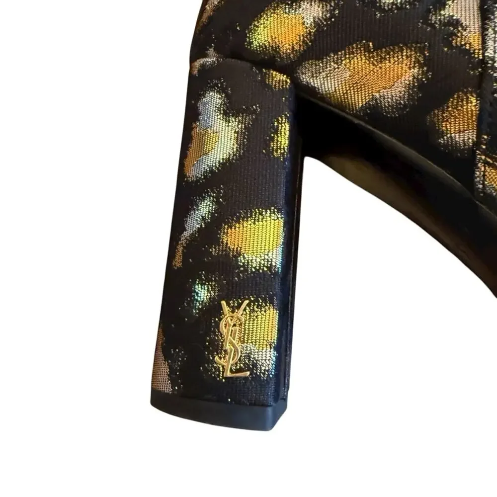 Saint Laurent Loulou Jacquard Leopard Metallic Accent Ankle Boots EU 37.5 US 7.5